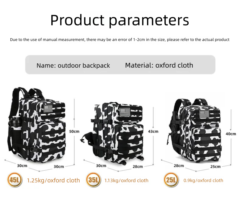 45L/35L/25L Tactical Backpack  - đánh giá và giá Outdoor Sport Backpack